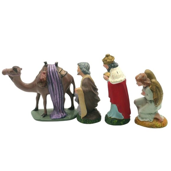 Vintage Christmas Ceramic Nativity Camel with 3 Paper Mache Figures Japan - Picture 3 of 6